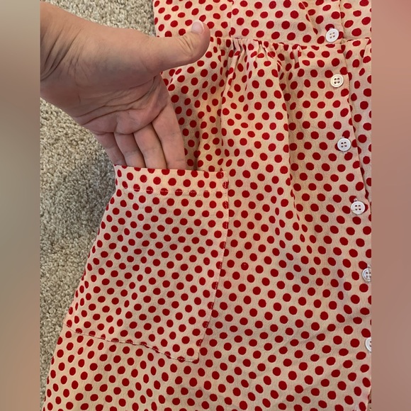 Red polka-dot Dress with buttons & pockets - Picture 3 of 5